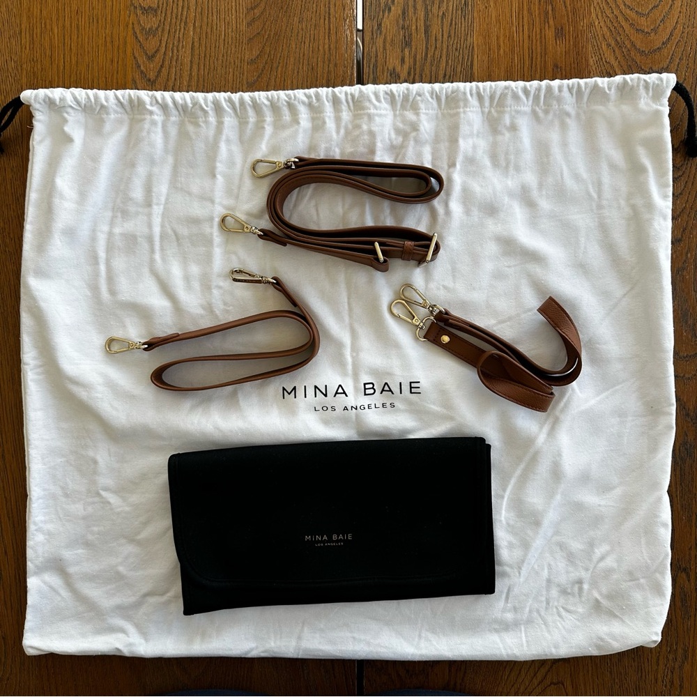 Mina Baie Stevie Terra Tan Vegan Leather Backpack Shoulder Diaper Bag + Add-Ons - Picture 2 of 14